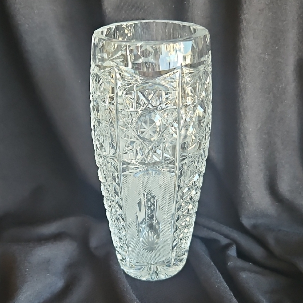 Vintage Late 20th Century Bohemian Queen Lace Crystal Cut Bud Vase